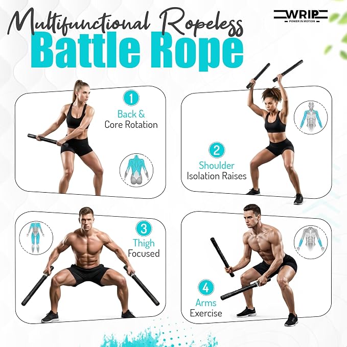 Ropeless Battle Ropes Weighted, Home Gym Equipment, Fat Burning Cardio, Small Space Exercise Equipment, Shoulder Exercise Stick, Travel Workout Equipment, Arm workout, Core Strength Training Equipment