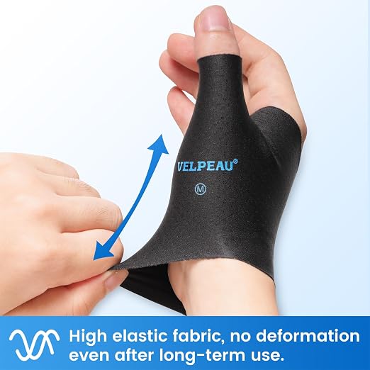 VELPEAU Elastic Thumb Wrist Support Brace (Pack of 2), Splashproof Compression Sleeve for Arthritis Pain, Tendonitis, Sprains, Sports, Splint Liner, Fits Left & Right Hands (Upgraded Short Version - Black, Small)