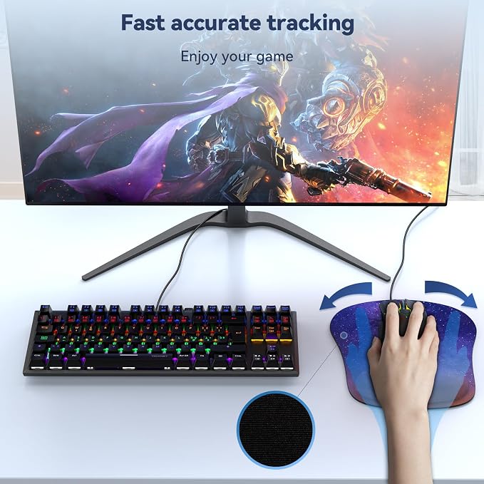 TECKNET Ergonomic Mouse Pad with Wrist Support | Soft Memory Foam, Fast Rebound, Pain Relief，Waterproof Surface, Non-slip Base