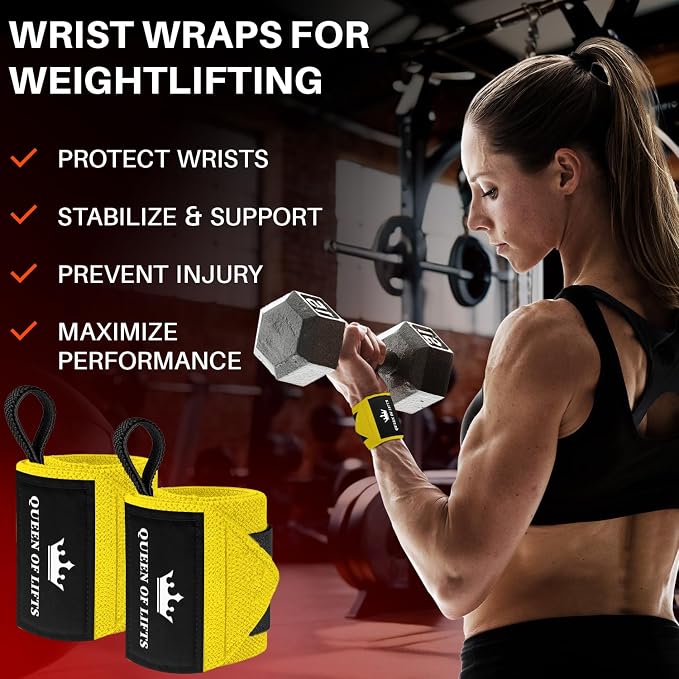 TECEUM Elastic Cotton Weightlifting Wrist Wraps with Thumb Loops, 1 Pair