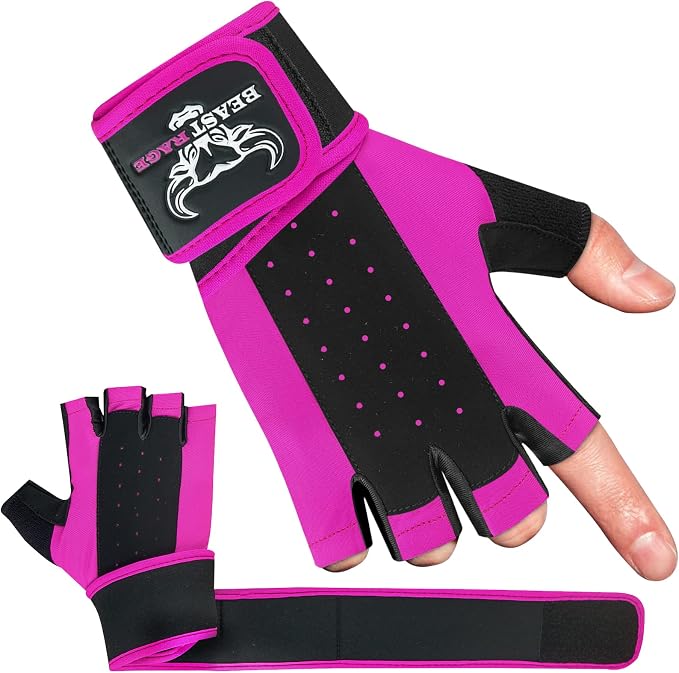 Padded Workout Gloves for Men, Long Wrist Straps Stabilize Adult Grip Weight Lifting Gloves with Powerlifting Support Gym, Exercise and Extra Pull ups Sturdy Palm