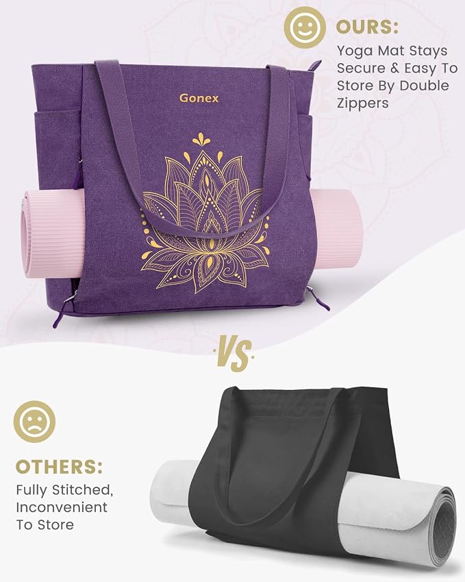Gonex Yoga Mat Bag with Zipper Mat Carrier Canvas Gym Tote | Durable Canvas, Zipper Closures Prevent Slipping, Quick Access, Bottle Holder, Fits Yoga Blocks, Gym & Travel Use