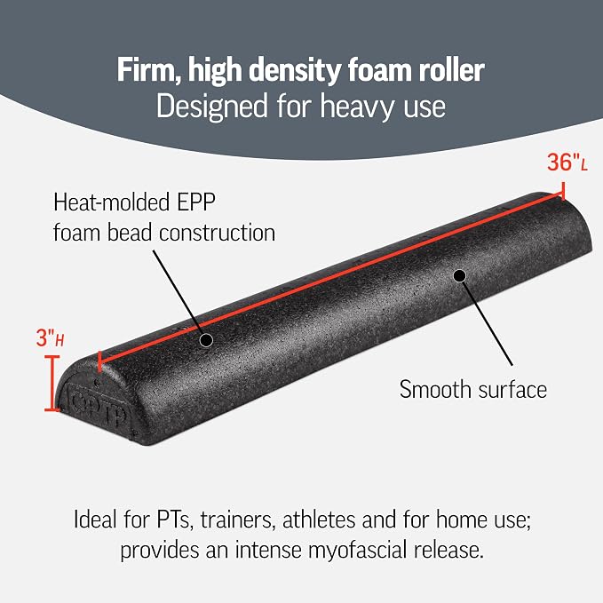 OPTP AXIS Firm Density Foam Roller – Half-Round, Black, 36" X 3" | High density firm foam roller for physical therapy, yoga, Pilates, fitness exercise & sports training, Heat-molded EPP foam