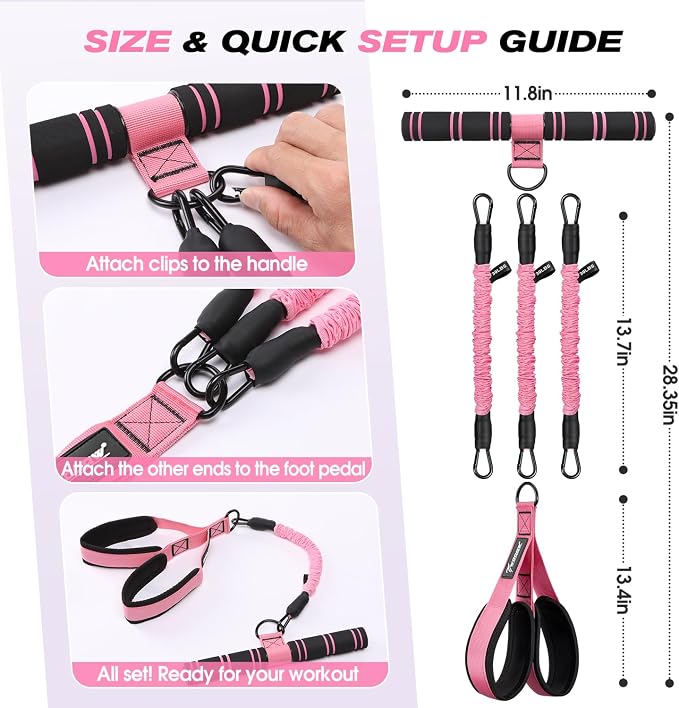 WOQQW Multifunction Pedal Resistance Band with Handle, Upgraded 3 Tube Adjustable Foot Resistance Bands for Core, Arm, Legs, Body Puller Trainer - Sit Up Exercise Equipment for Women Men