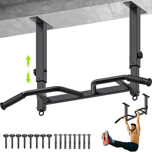 SELEWARE Heavy Duty Welded Pull Up Bar Wall/Joist/Ceiling Mount Chin Up Bar | Multifunctional Pull-up Bars w/Resistance Band Hooks for Home Gym Strength Training, Sturdy Steel Construction Support 500 lb