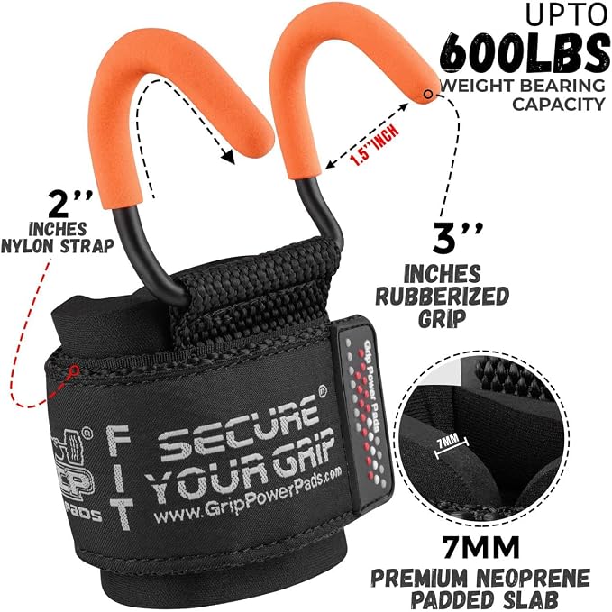 Weight Lifting Rod Hooks Heavy Duty Wrist Wraps Power Weight Lifting Training Gym Grips Straps Set of 2