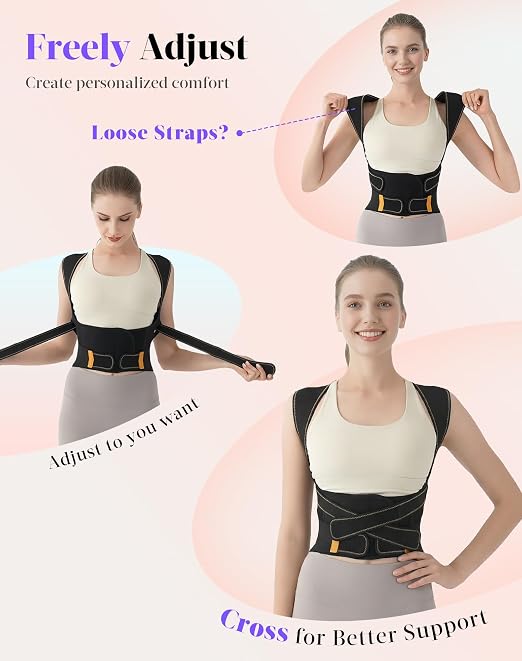 Posture Corrector for Women and Men, Full Back Support Brace, Adjustable Shoulder Straightener, Improving Posture, Relief Upper and Lower Back, Neck Pain, Black Yellow, Medium