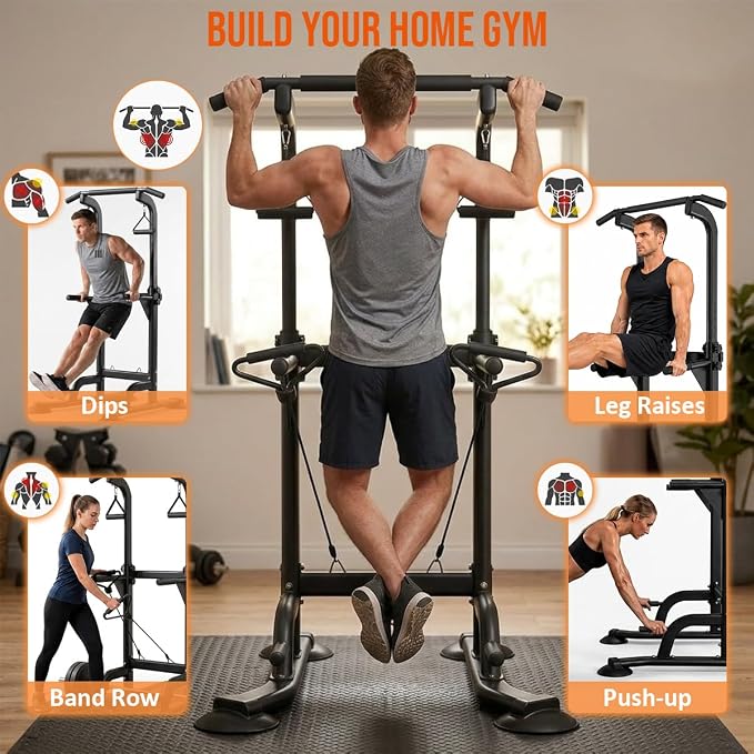 Power Tower Pull Up & Dip Station Multi-Function Home Strength Training Fitness Workout Station Height Adjustable
