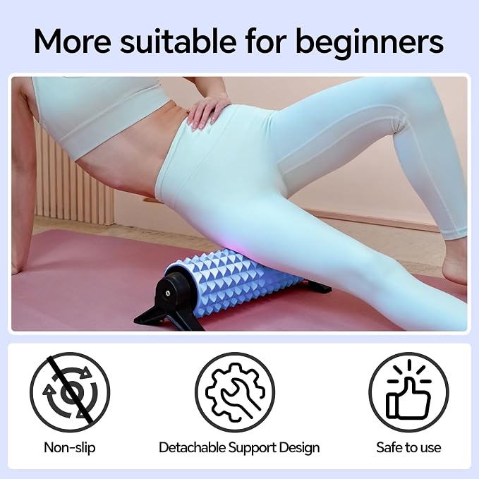 Foam Roller with Detachable Stand, 18” Deep Tissue Massage Roller | Beginner-Friendly Support Design for Muscle Recovery, Home Workout & Fitness - Purple