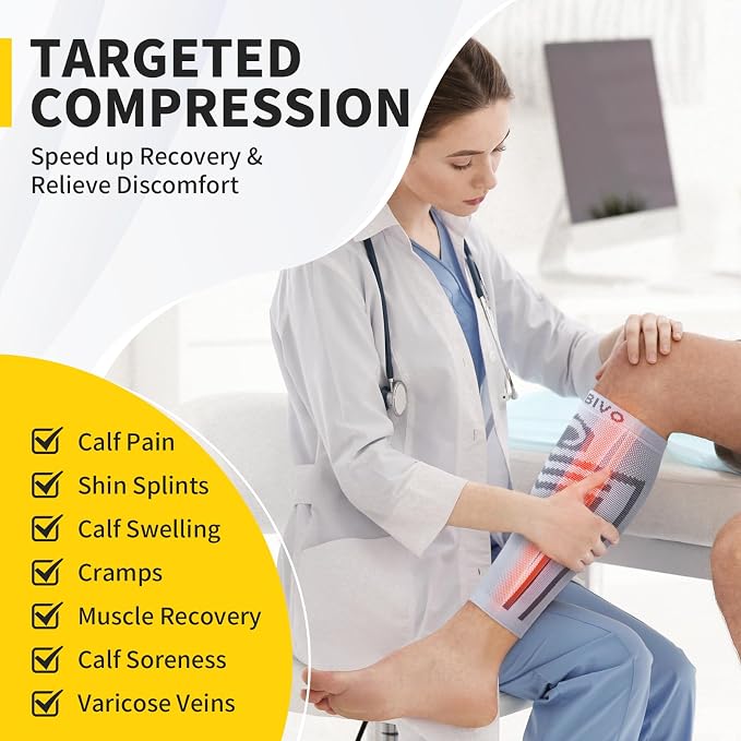 CAMBIVO Calf Compression Sleeve for Men Women Footless | Graduated Compression, Shin Splint Relief, Moisture Wicking, Running Standing Travel, 4D Knit Anti-Slip, Varicose Veins