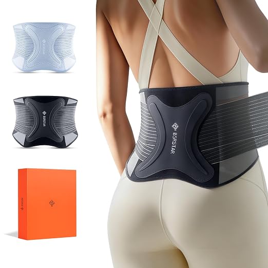 Ultra Thin Back Brace for Men and Women, Lower Back Support Belt with Adjustable Compression Straps, Breathable Lumbar Support Brace, Lightweight Waist Wrap for Work, Lifting, Gym (Black, Size L)