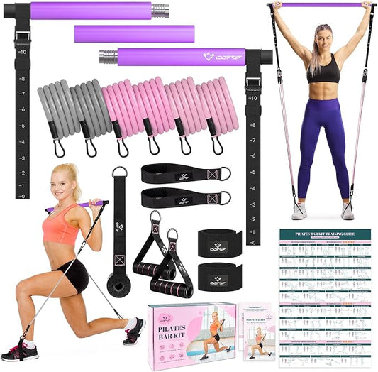 Pilates Bar Kit with Resistance Bands, Multifunctional Yoga Pilates Kit | Heavy-Duty Metal Adjustment Buckle, Portable Home Gym Pilates Resistance Bar Kit for Women Full Body Workouts