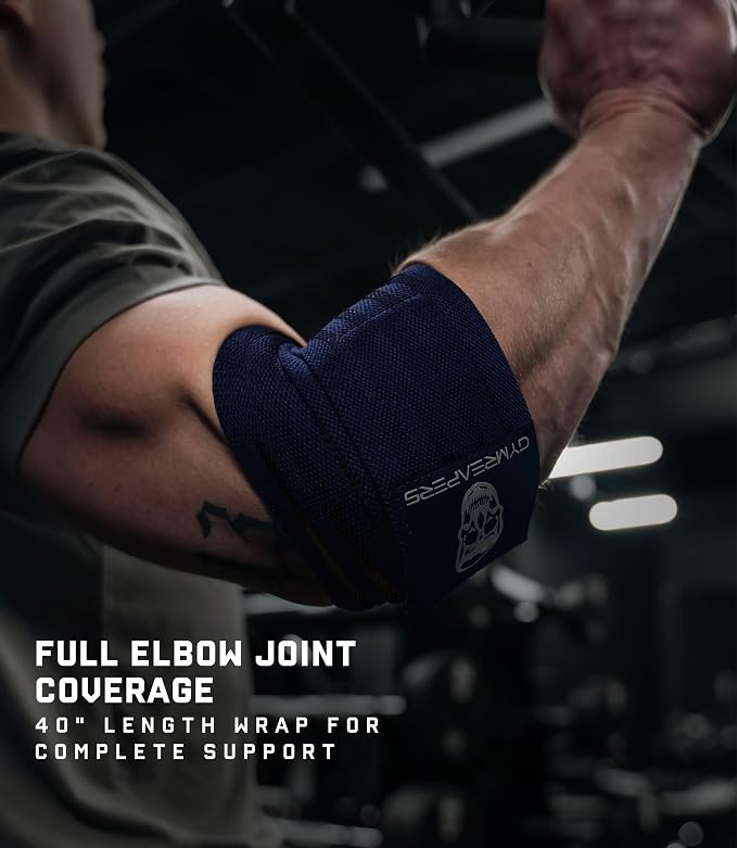 Gymreapers Weightlifting Elbow Wraps (1 Pair) - Flexible 40'' Elbow Compression Strap & Joint Support Brace - for Bench Press, Powerlifting, and Pressing