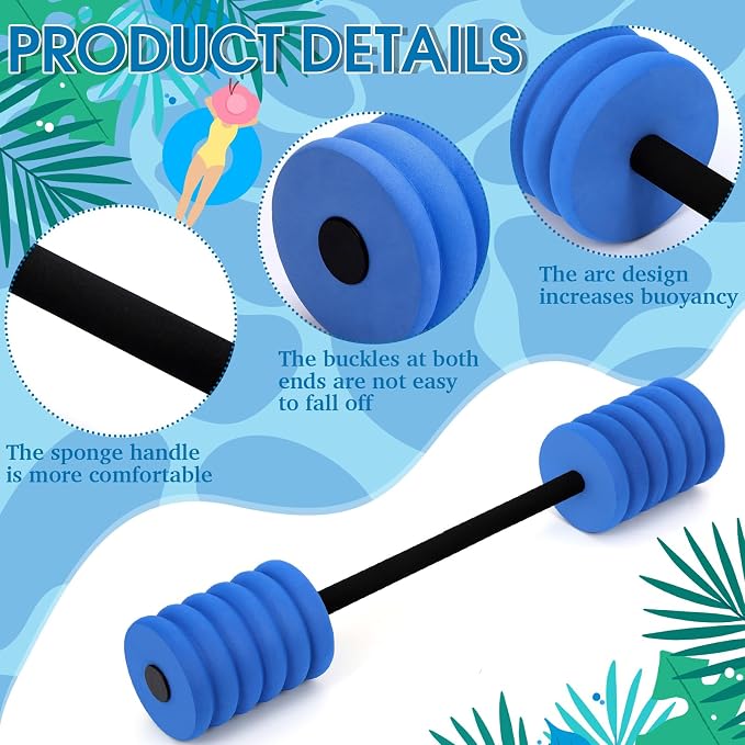 Soulchen Long Aquatic Exercise Dumbbells Pool Exercise Foam Water Weights Dumbbell Aquatic Pool Barbells with High Density EVA Foam for Swim Water Aerobics Workouts Loss