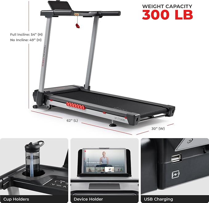 Sunny Health & Fitness Smart Wi-Fi Treadmill with Auto Incline