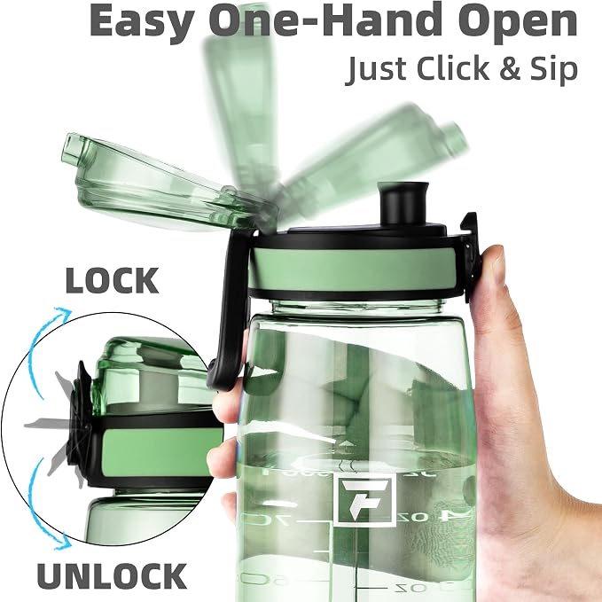 Fanhaw 32 oz Clear Plastic Water Bottle, BPA Free Leakproof Tritan Sports Water Bottle with Chug Lid, Wide Mouth Reusable Bottle for Gym, Travel, School & Office (Glow Green)