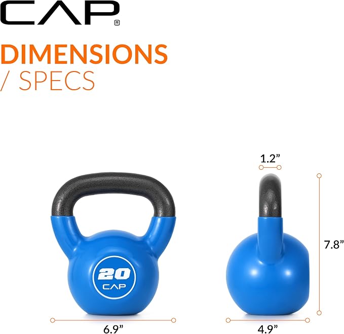 CAP Vinyl Coated Cast Iron Kettlebell, 10-50 LB Home Gym Weight