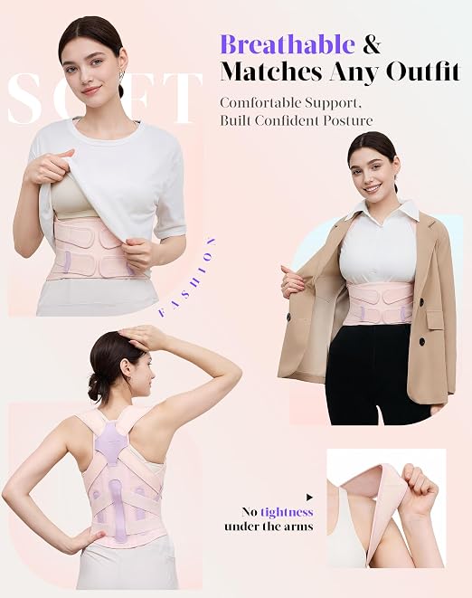 Posture Corrector for Women and Men, Full Back Support Brace, Adjustable Shoulder Straightener, Improving Posture, Relief Upper and Lower Back, Neck Pain, Pink, Large