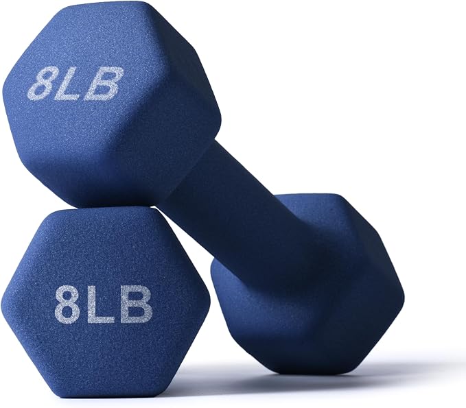 Portzon Dumbbells Neoprene with Non Slip Grip weight for Total Body Workout Compatible with of 2 Set,1-15 LB, Anti-Slip, Anti-roll, Hex Shape