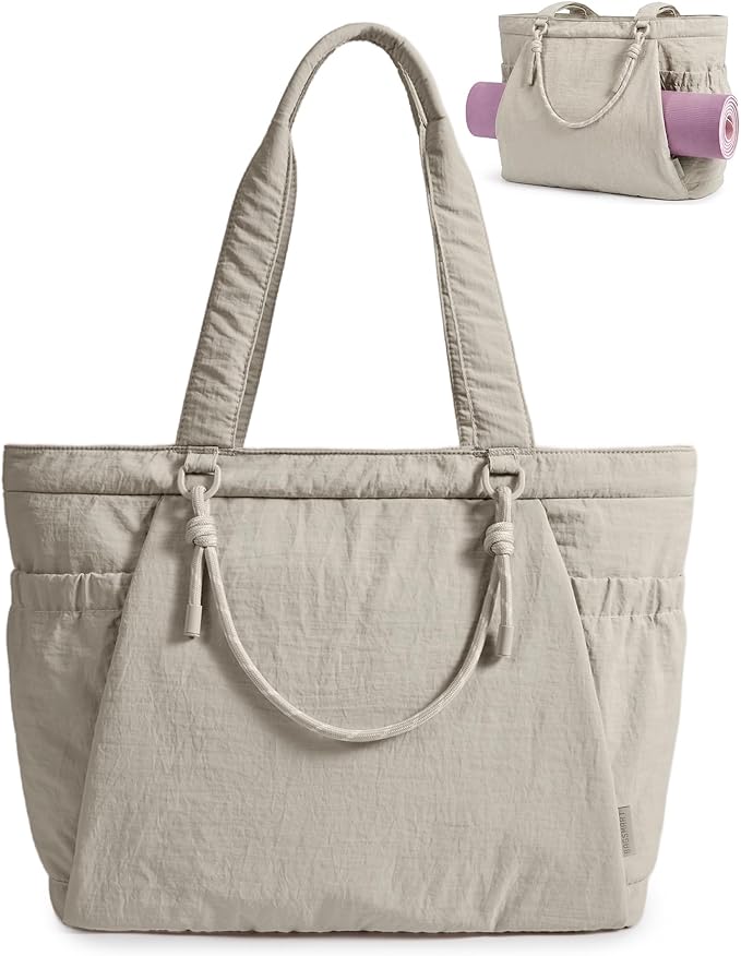 BAGSMART Yoga Pilates Tote Bag for Women with Knotted Handle, Gym Bag | 23L lightweight & waterproof shoulder sling bag, gym bag with yoga mat holder, for 15.6'' Laptop, ideal for work travel