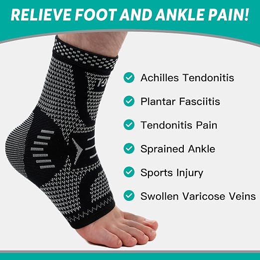 INDEEMAX Copper Ankle Brace Ankle Compression Sleeve Support Ankle Brace for Women & Men, Achilles Tendonitis Brace, Plantar Fasciitis, Sports, Silver Black, L