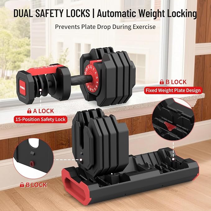 HXD-ERGO 15 in 1 Adjustable Dumbbell Weight, 1-Second Quick Change Weights, 55/110 LBS Free Weights with Anti-Slip Grip & Secure Lock, Space-Saving Home Gym Equipment for Men Women Full Body Workout