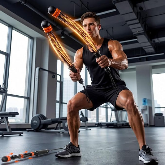 Weighted Ropeless Battle Ropes with Adjustable Spring Resistance, Quiet Cordless Battle Rope Sticks for Apartment Home Gym, Portable Workout Equipment with Weighted Handles for HIIT Cardio Training