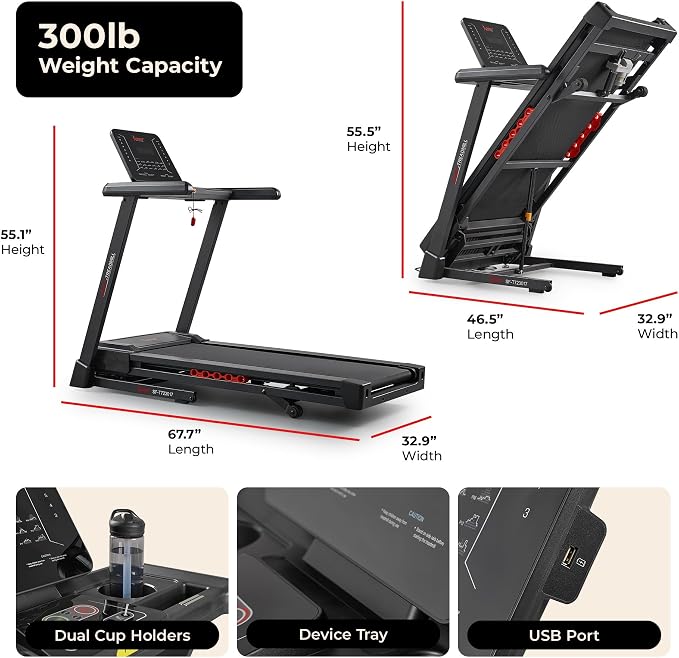 Sunny Health & Fitness 20" x 55" Auto Incline Treadmill with Folding Deck