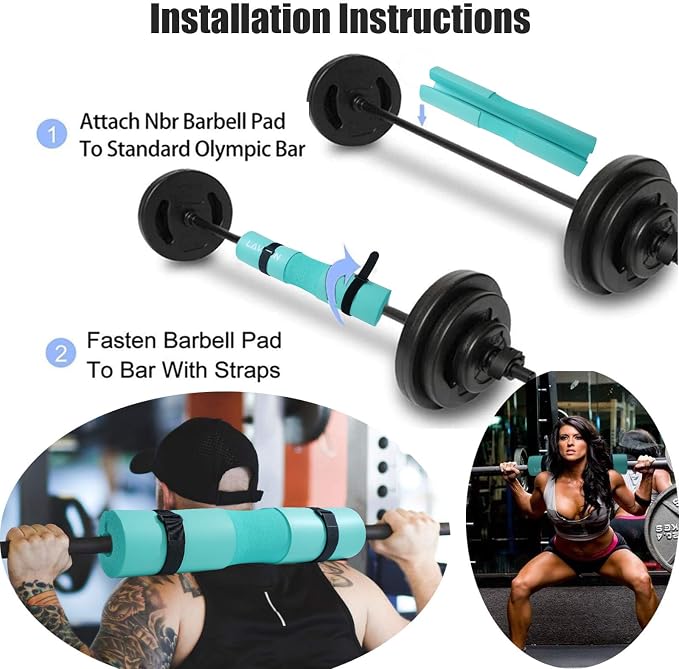 Barbell Pad Set - Hip Thrusts Pads for Squat&Lunges/Bench Press Bar Padding | Standard Olympic Weight Bar Foam Pad,Gym Accessories for Women with Bar Bad -With Ankle Straps,Wrist Straps for Weightlifting