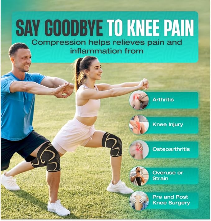 Modvel Knee Braces for Knee Pain Women & Men - 2 Pack Knee Brace for Knee Pain Set, Knee Brace Compression Sleeve, Knee Support for Knee Pain Meniscus Tear, ACL & Arthritis Pain Relief,Copper XL