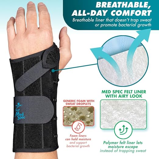 Med Spec 8" Wrist Lacer Support Brace Carpal Tunnel Left Hand X-Small | Adjustable Lace-Up Design Delivers Breathable Secure Fit With Customizable Compression for Lasting Comfort & Support. 223921
