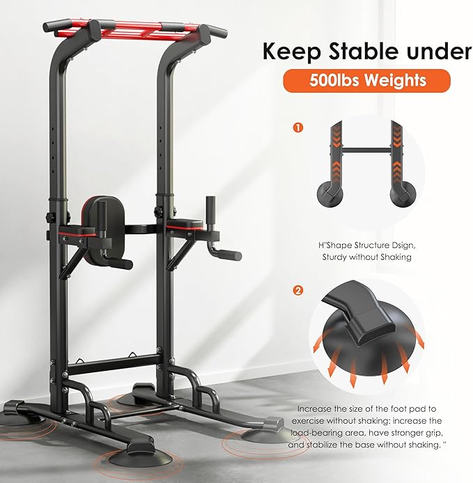 SogesPower Pull Up Bar Station Power Tower,12-Level Adjustable Heights | 66.1" to 94.5"Pull Up Dip Station for Home Gym, Pull Up Bar Stand Dip Bar Strength Training Fitness Equipment
