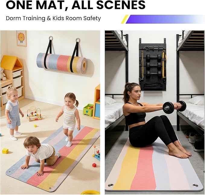 Garvee Hanging Exercise Mat, 71x24 / 56x24 Inch PVC Fitness & Yoga Mat for Group Classes, 5mm Thick with Reinforced Holes, Commercial Grade Gym Mat, Black/Blue/Multicolor