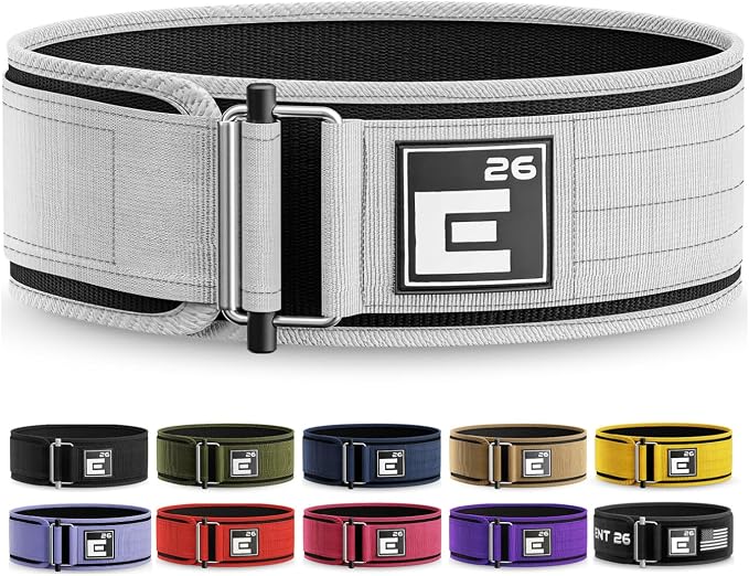 Element 26 Self-Locking Weight Lifting Belt | 4” Back Support for Gym, Powerlifting, Body Building, Cross Training, Men, Women, Deadlift, Squat, Quick Locking, Competition