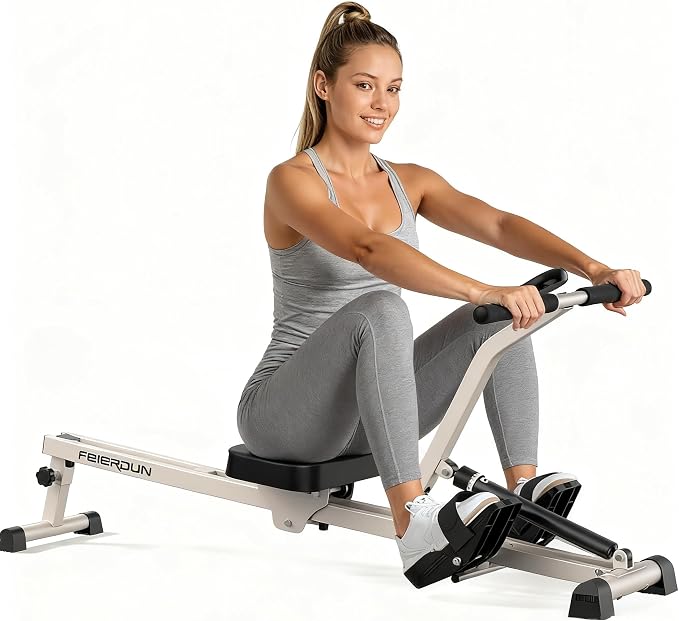 FEIERDUN Hydraulic Rowing Machine for Home, Compact Adjustable Rower with 12 Resistance Levels, 300LBS Weight Capacity, Full Body Workout Equipment