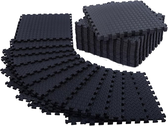 12 Pack, 48 SQFT - 24" x 24" - 1/2" Extra Thick Floor Exercise Mat for Home Gym or Floor Padding - High-Density EVA Interlocking Foam Floor Tiles for Gym Equipment, Play Area | Yoga, Cardio, Weights