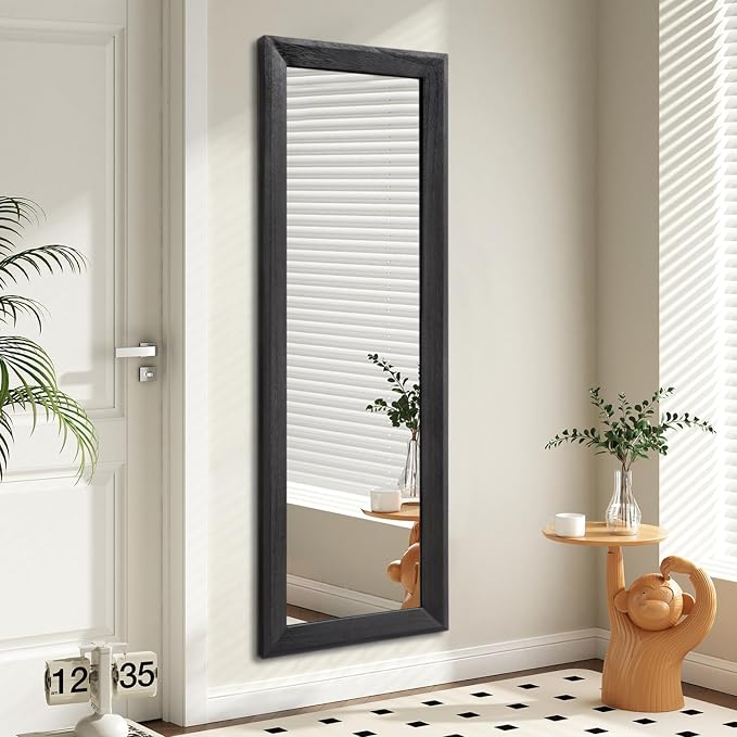 AAZZKANG Full Length Mirror Rectangle Wood Framed Large 47"x16" | Wall Mirrors Black for Bedroom Living Room Bathroom Dressing Room Entryway Hanging