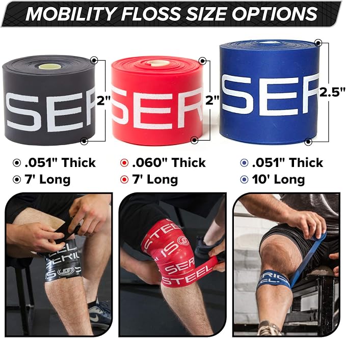 Serious Steel Mobility & Recovery (Floss) Bands |Compression Band | Tack & Flossing Band (7' L x 2" W)