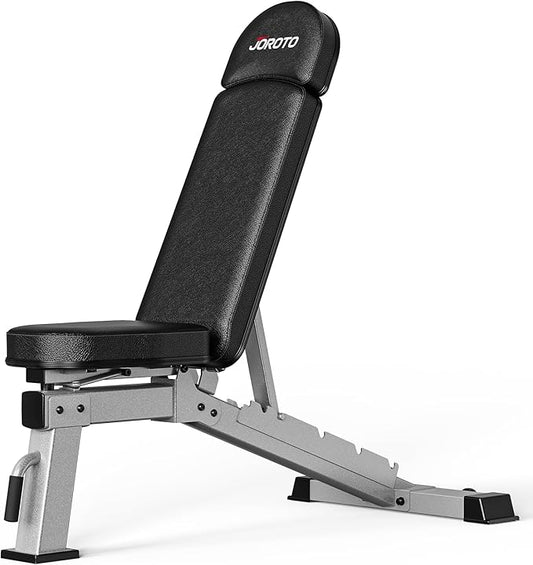 JOROTO FID Adjustable Weight Bench 1300LBS Capacity for Home Gym | Heavy Duty Workout Bench Press with Incline Decline Positions, 34'' Backrest and Wheels for Strength Training at Home Gym