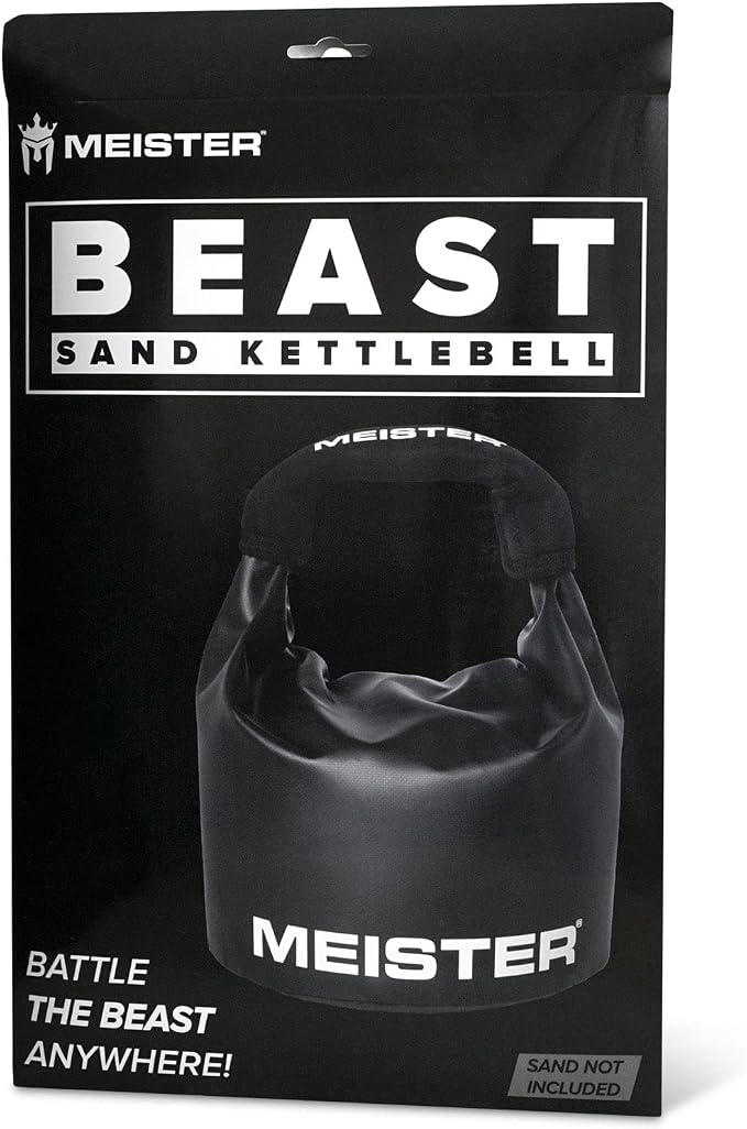 Meister BEAST Portable Sand Kettlebell - Soft Sandbag Weight - 25lb / 11.3kg - Black | Soft-sided kettlebell w/ oversized neoprene handle for swings, squats, presses, pulls and more. Ideal for home and travel