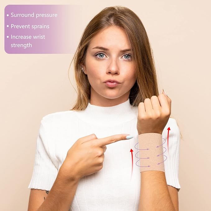 SATINIOR 2 Pairs Compression Wrist Sleeve Wrist Wraps Compression Brace Supports Elastic Sweat Bands for Women, Men Sports, Tennis Players