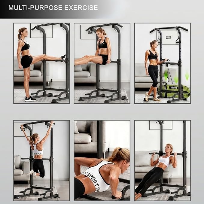 Power Tower Pull Up Dip Station Adjustable Height 330lbs Home | Space-Saving Design,Easy to Assemble,Pull-Ups,Dips,Push-Ups,Strength Training,Improving Posture,Fits Users Under 6 FT
