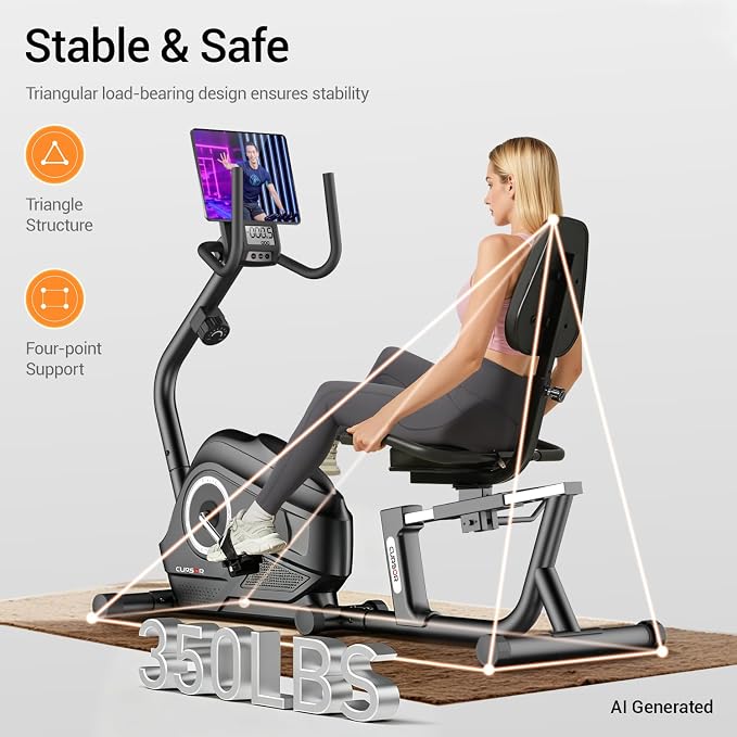 Recumbent Exercise Bike, Magnetic Staionary Bikes for Home with 16-level Resistance & Adjustable Seat, Staionary Bike for Seniors Adults, 350 LBS & LCD Monitor