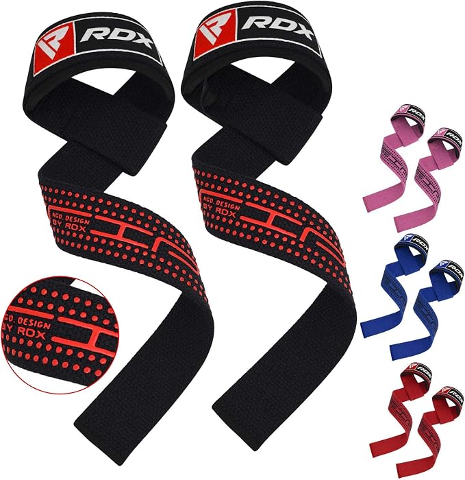 RDX Lifting Straps for Weightlifting –100% Cotton Heavy Duty Gym Wrist Strap with 5MM Neoprene Padding, 60CM Anti-Slip Hand Grip Wraps for Deadlifts Powerlifting Workouts Strength Training, Men Women
