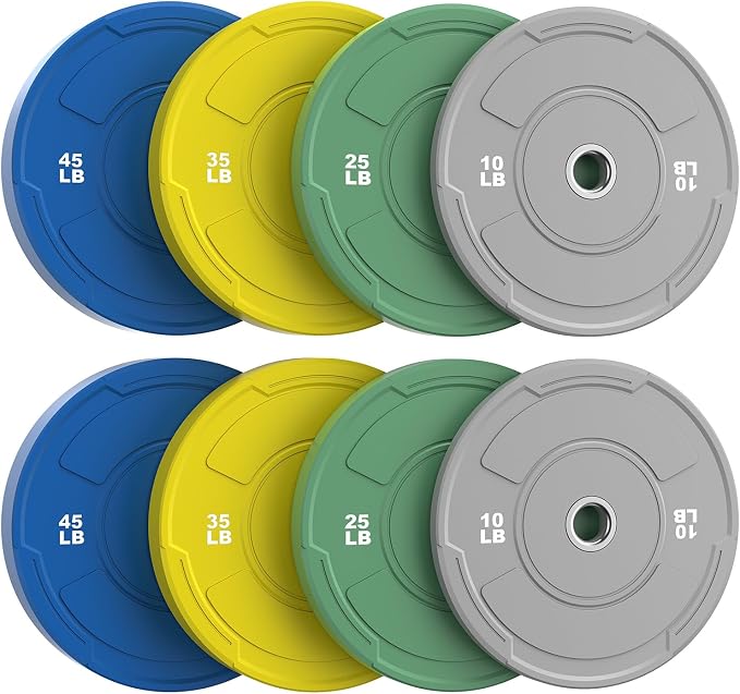 Sportsroyals 2-Inch Olympic Bumper Plates, Color Virgin Rubber Weight Plates Set for Strength Training, Durable Low Bounce Barbell Plates for Home Gym, 5-350LB