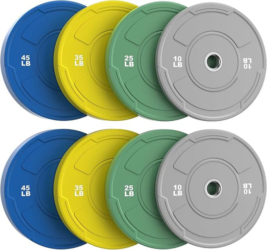 Sportsroyals 2-Inch Olympic Bumper Plates, Color Virgin Rubber Weight Plates Set for Strength Training, Durable Low Bounce Barbell Plates for Home Gym, 5-350LB