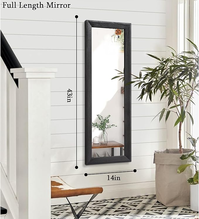 AAZZKANG Full Length Mirror Rectangle Wood Framed Large 43"x14" | Wall Mirrors Black for Bedroom Living Room Bathroom Dressing Room Entryway Hanging