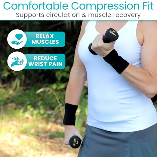 Vive Wrist Compression Sleeves for Women & Men (Pair) - Elastic Support | Wristband for Pain Relief & Circulation - Wrist Support for Carpal Tunnel, Arthritis, Tendonitis - Great for Sports Injury