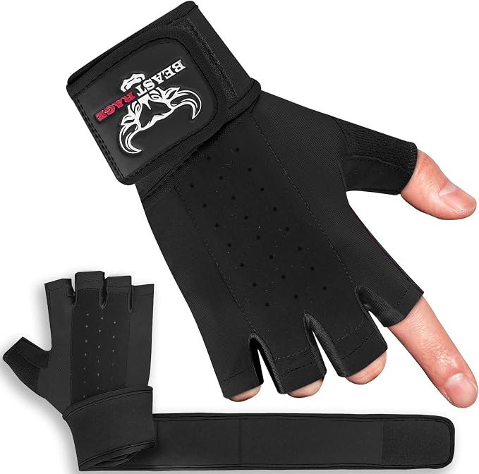 Padded Workout Gloves for Men, Long Wrist Straps Stabilize Adult Grip Weight Lifting Gloves with Powerlifting Support Gym, Exercise and Extra Pull ups Sturdy Palm