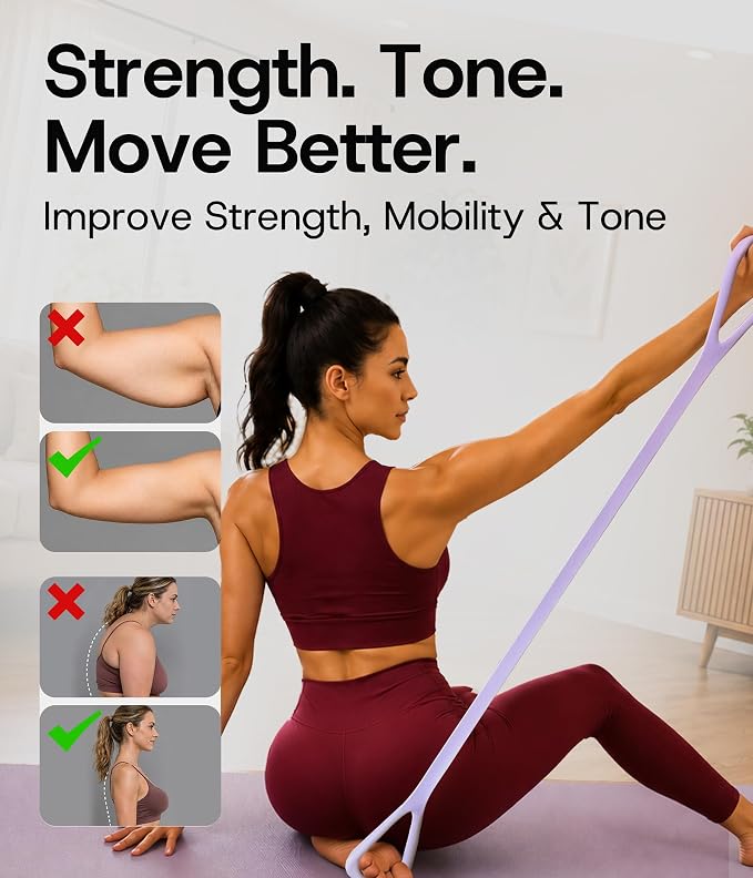 Figure 8 Resistance Band with Full Body Workout Guide, 20LB Total Body Exercise Band with Comfortable Solid Handles for Arms, Back, Shoulders, Stretching & Home Workout